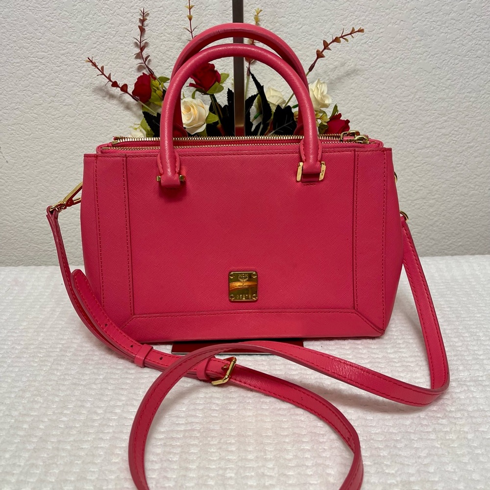 MCM Pink Leather 3-Compartment Handbag